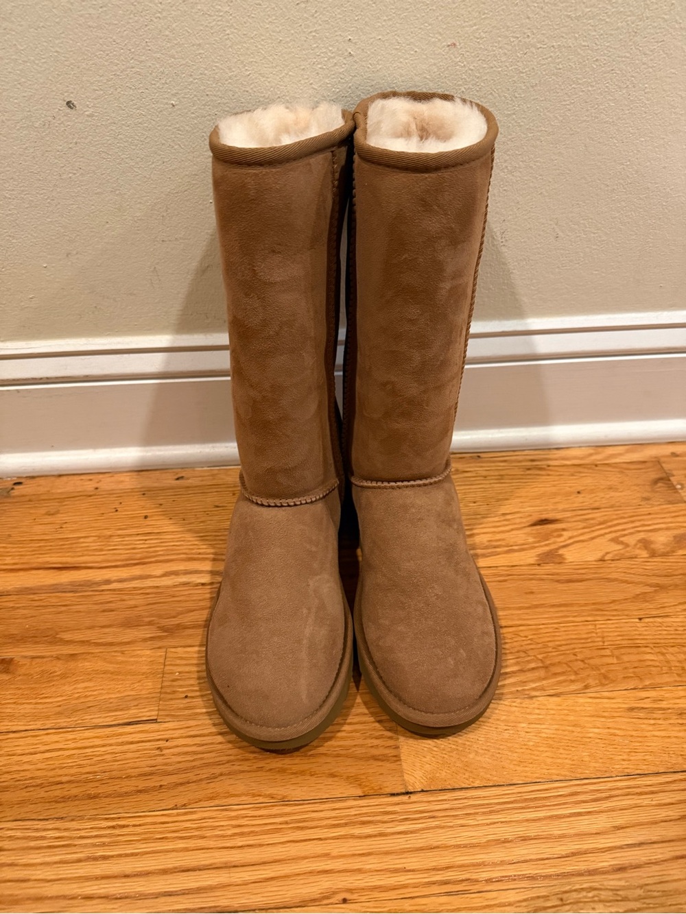 UGG Tall Shearling-Lined Boots in Chestnut Suede